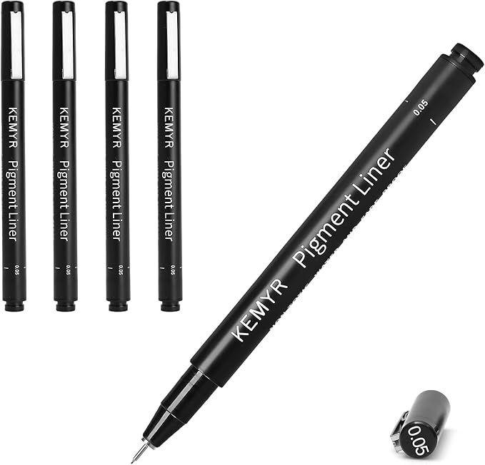 KEMYR 4 Micro Fine liner Drawing Art Pens Calligraphy Pens: 0.05mm Size Black by Kemyr