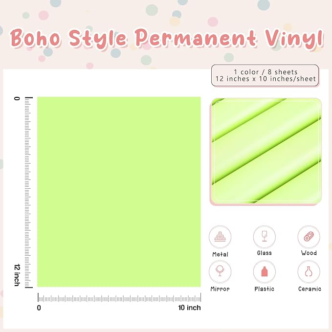 Tintnut Boho Permanent Vinyl 8 Sheets 12''x10'' Lunar Green Adhesive Vinyl | - Image 2