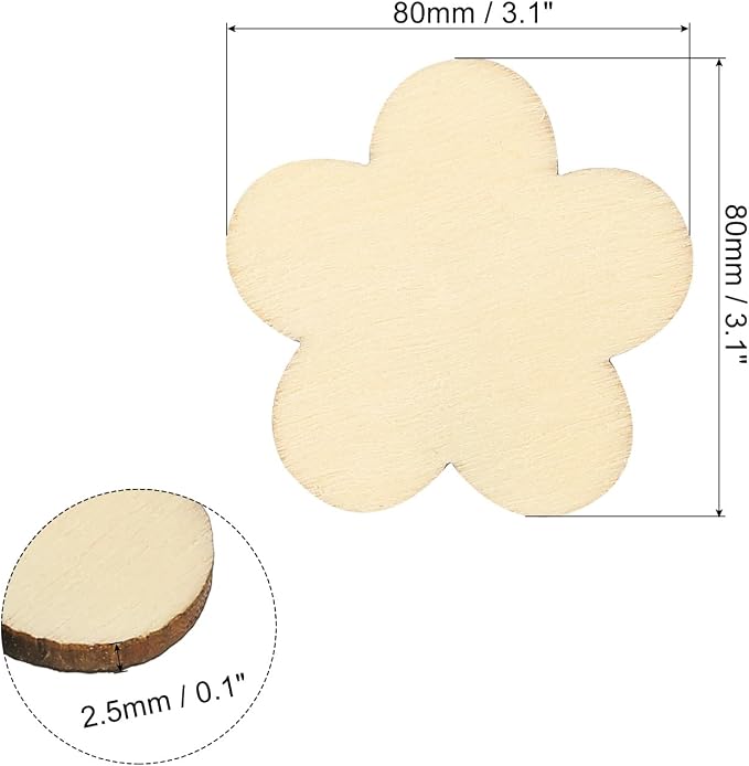 PATIKIL 80mm Wooden Flowers, 50 Pack Unfinished Wood Flowers Blank Wooden - Image 2