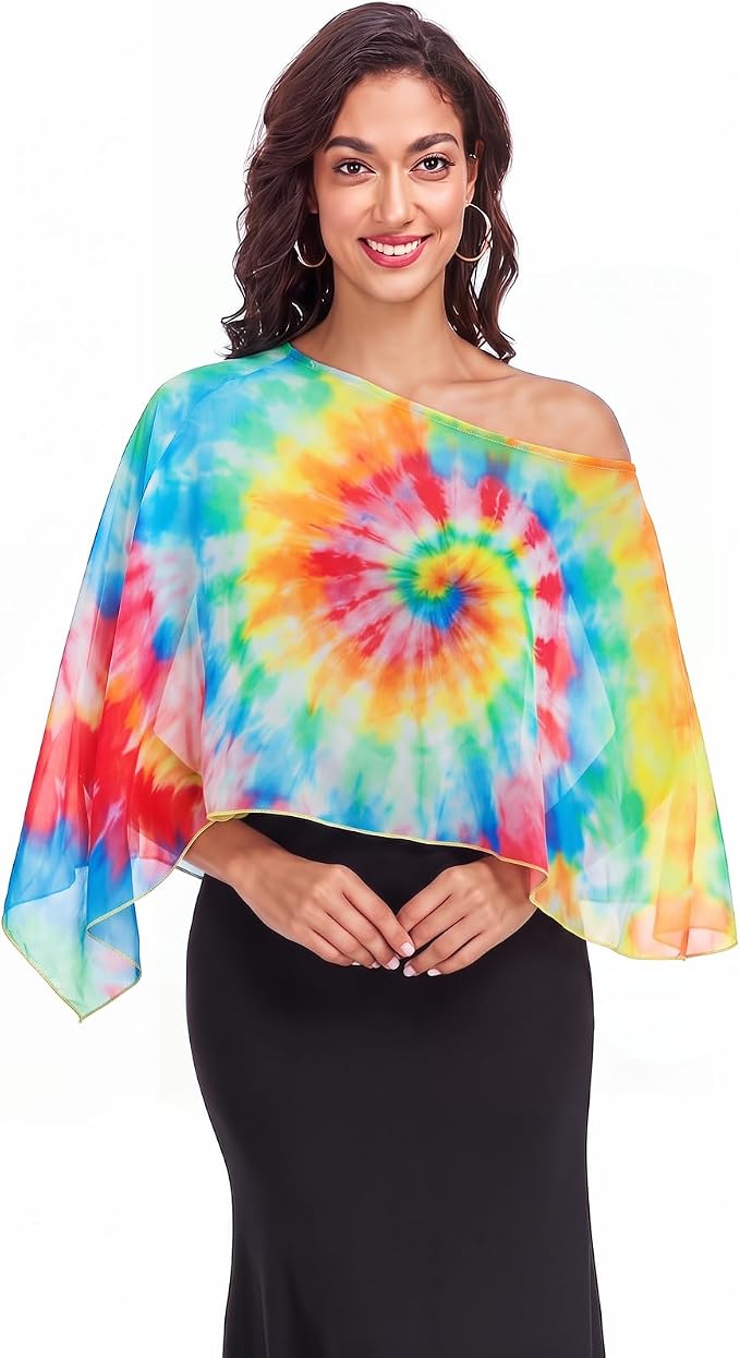 Women Chiffon Shawl Cape Colorful Summer Poncho Tops Beach Dress Cover up - Image 5
