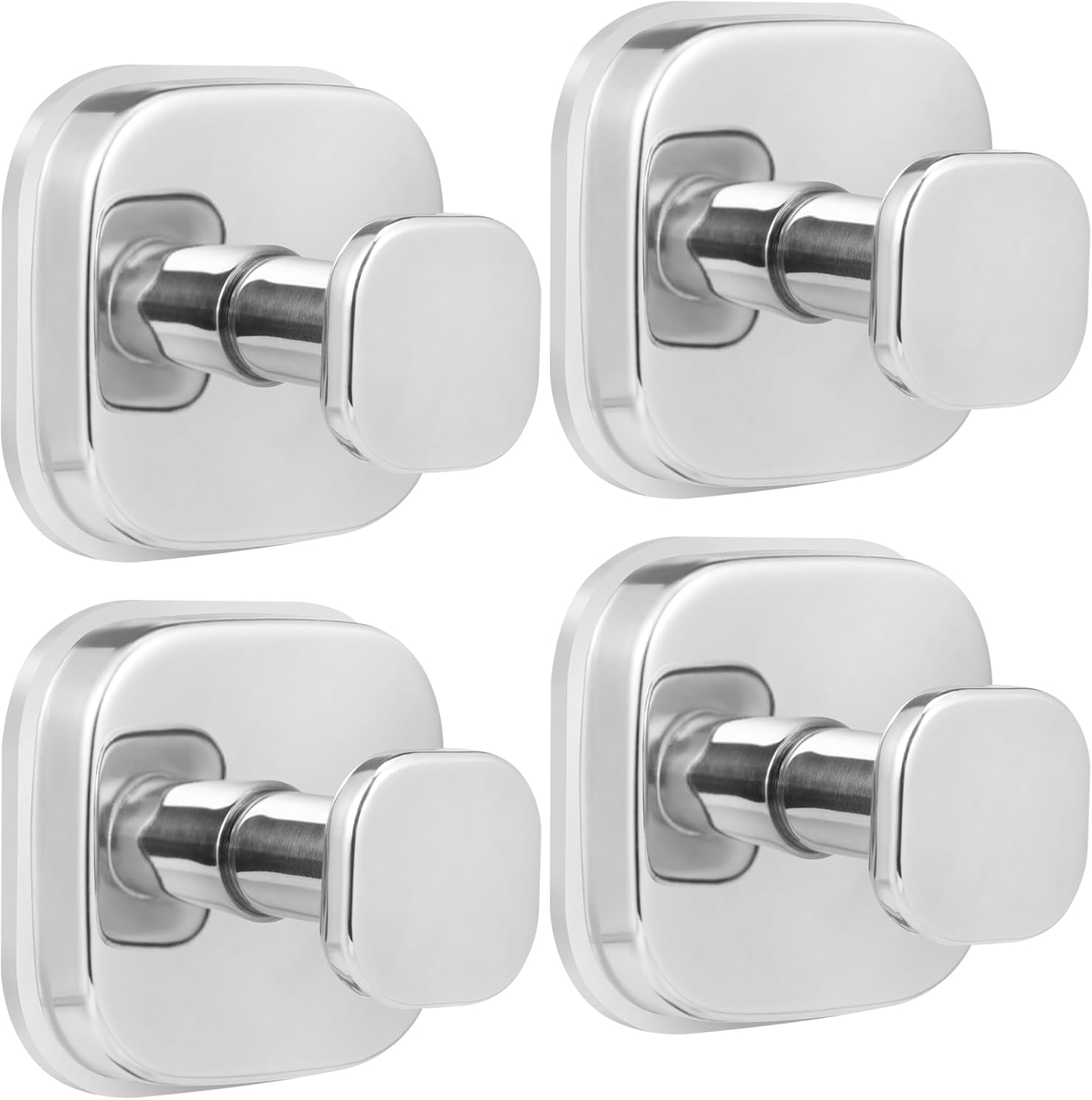 Suction Cup Hooks for Shower - Reusable No-Drill Mounting - Hooks for Towels, Robes & Loofah on Metal, Glass, Mirrors, Tile & Smooth Non-Porous Surfaces (4, Chrome Polished)