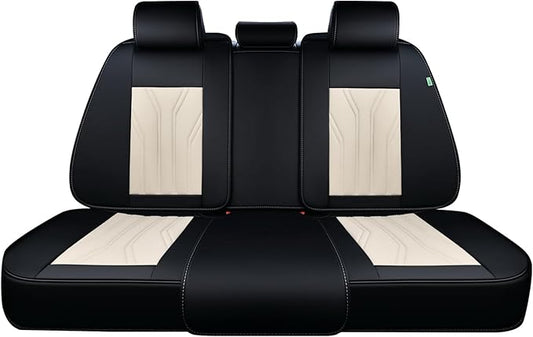 FLORICH Rear Seat Covers Leather Car Seat Covers Waterproof Back Seat Cover Automotive Seat Covers Universal Seat Cushion Protector for Most Cars Trucks SUV-Black&Beige