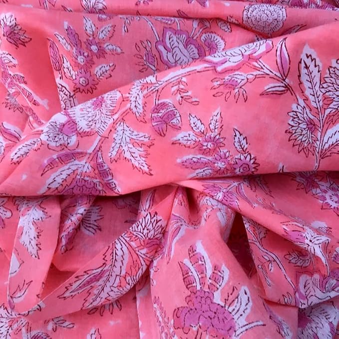 E-Tailor® Indian Ethnic 100% Cotton Voile Running Hand Block Print Natural - Image 4