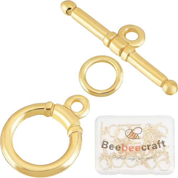 Beebeecraft 15 Sets 18K Gold Plated Toggle Jewelry Clasps Connectors Round Ring by Beebeecraft