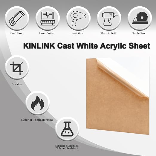 KINLINK 12x16 Plexiglass Sheets 1/8 inch Thick - 3mm White Cast Acrylic Sheet - Image 3