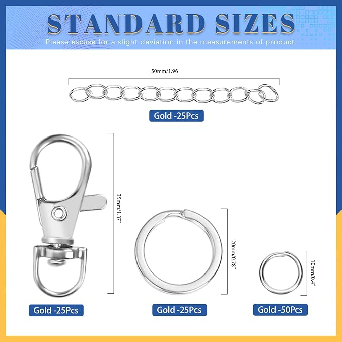 Glarks 125pcs Silver Keychain Making Kit, Keychain Craft Supplies Including Key - Image 2
