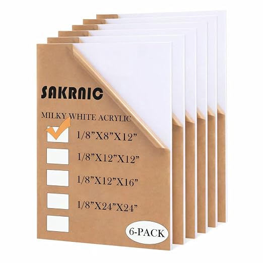 Translucent White Acrylic Sheet 8x12 Inch 6 Pack, Milky White Cast Acrylic by SAKRNIC