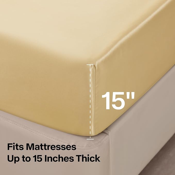 BEDELITE Satin Sheets Queen Size Bed Set, Luxury Soft Champagne Silky Sheets - Image 5