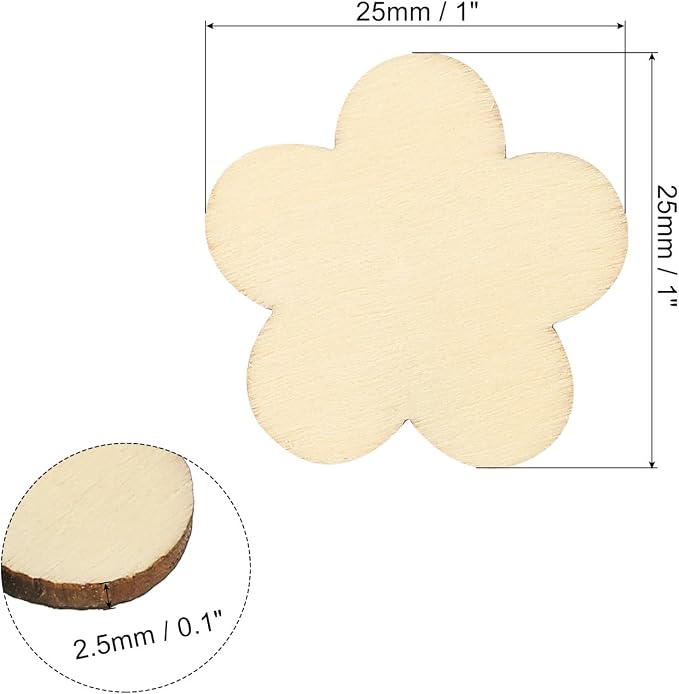 PATIKIL 25mm Wooden Flowers, 50 Pack Unfinished Wood Flowers Blank Wooden - Image 2