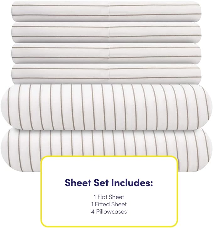 Queen Sheets Pinstripe White - Image 4