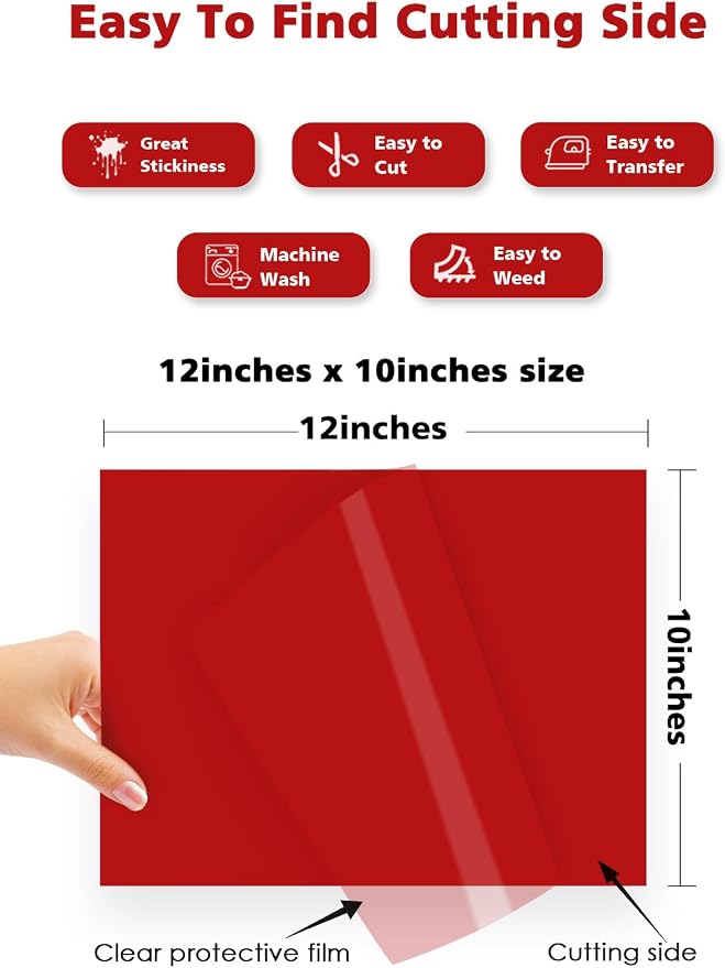 Heat Transfer Vinyl Bundle: 16 Pack 12" x 10" Red Heat Transfer Vinyl T-Shirt - Image 4
