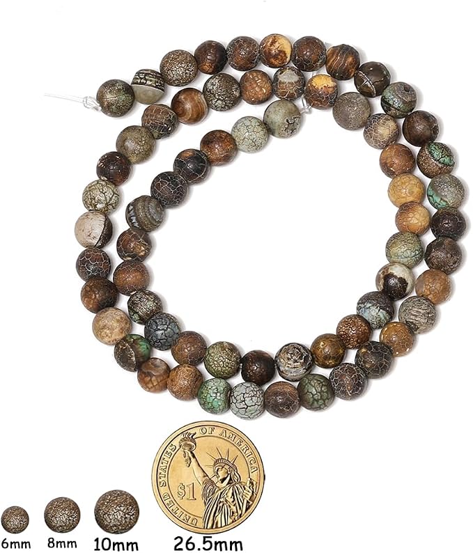 35pcs Round Loose Green Crack Old Agate Beads - Image 2