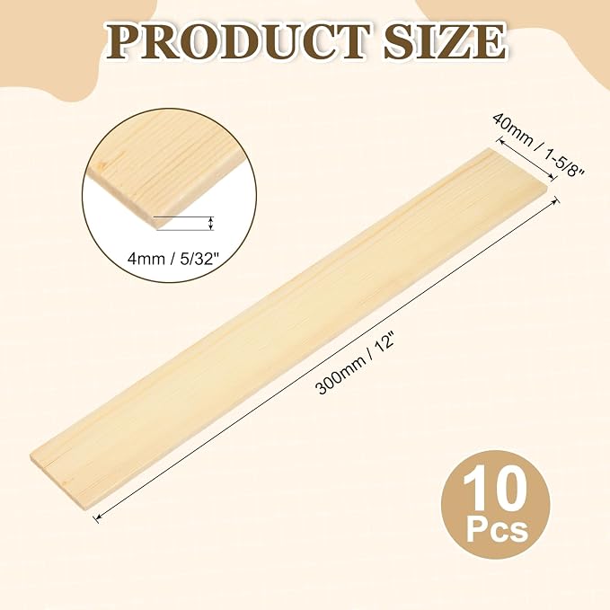 MECCANIXITY 10Pcs Wood Strips Slats, 5/32" x 1‑5/8" x 12" Thin Wood Sticks Flat - Image 2