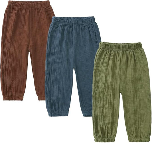 MYGBCPJS Baby Boys Girls Cotton Linen Trousers Kids Casual Ankle Pants Loose Long Bloomers
