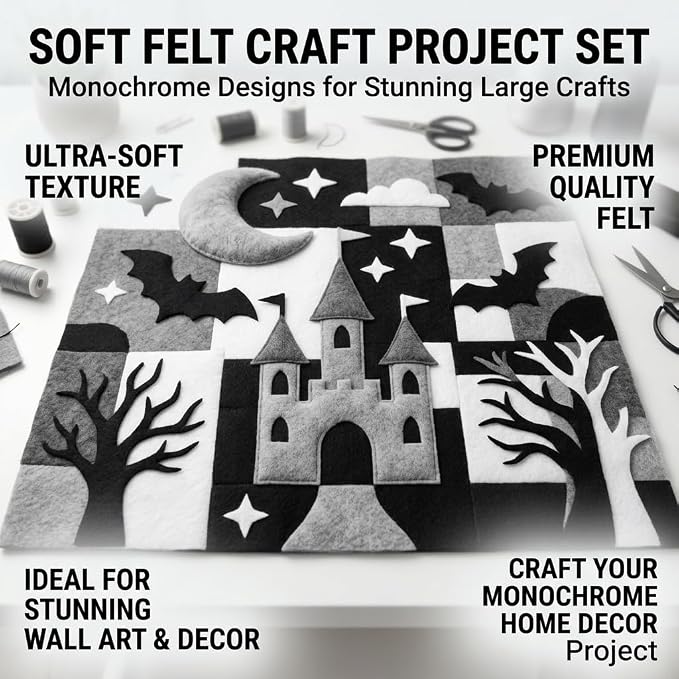 Black White Grey Felt Sheets 8"X 36" 1.6mm Thick 8 Pack Assorted Colors | Soft - Image 3