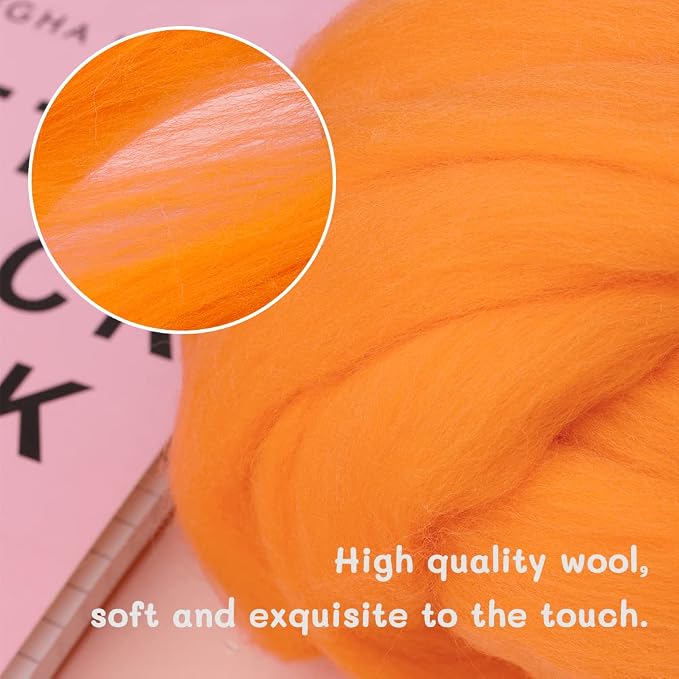QMNNMA Wool Roving Bulk, 8.82oz Needle Felting Wool-Dark Orange | Wool Roving - Image 4