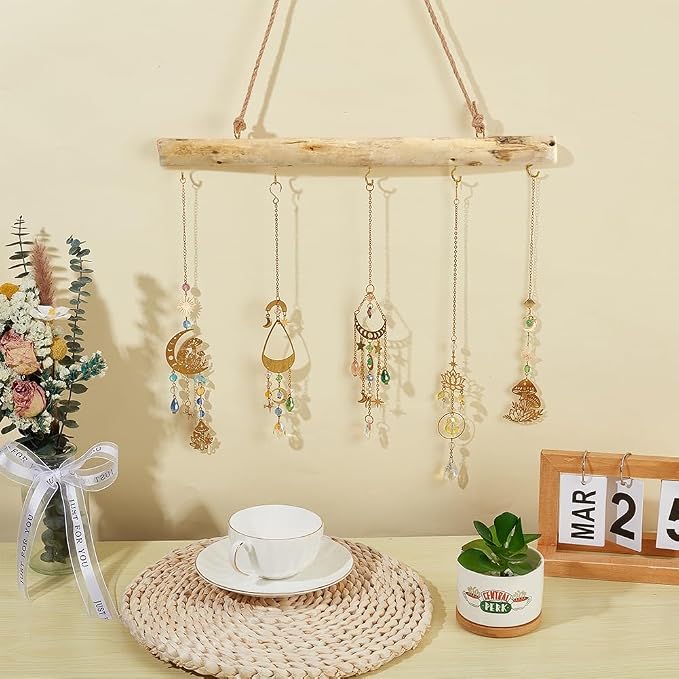 15 Inch 5 Hook Driftwood Wall Hanging Wall Mounted Jewelry Holder Decor Natural - Image 3