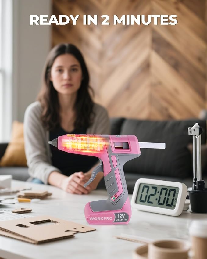 WORKPRO Full Size Cordless Hot Melt Glue Gun - 12V Rechargeable Fast Preheating - Image 8