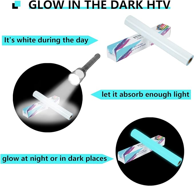FUNKAKA Glow in The Dark Heat Transfer Vinyl Roll, Glow in The Dark HTV Vinyl - Image 2