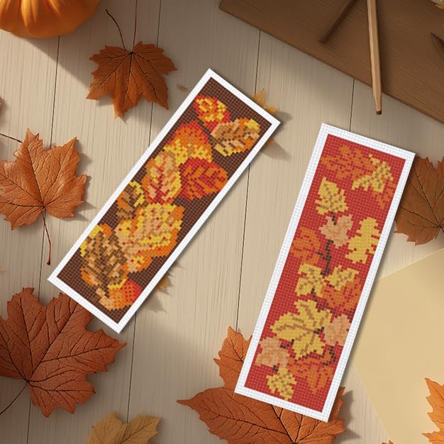 INFUNLY 6PCS Falling Leaf Cross Stitch Bookmark Kit - Image 6