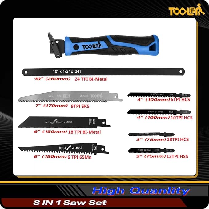 8-In-1 Multi Blades Hand Saw, Drywall Cutter. Hacksaw. Long Blade, Jab Saw - Image 3