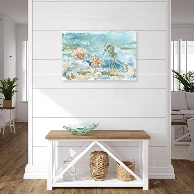 Seahorse Canvas Art Ocean Wall Decor Coastal Marine Sea Life Themed Painting - Image 3