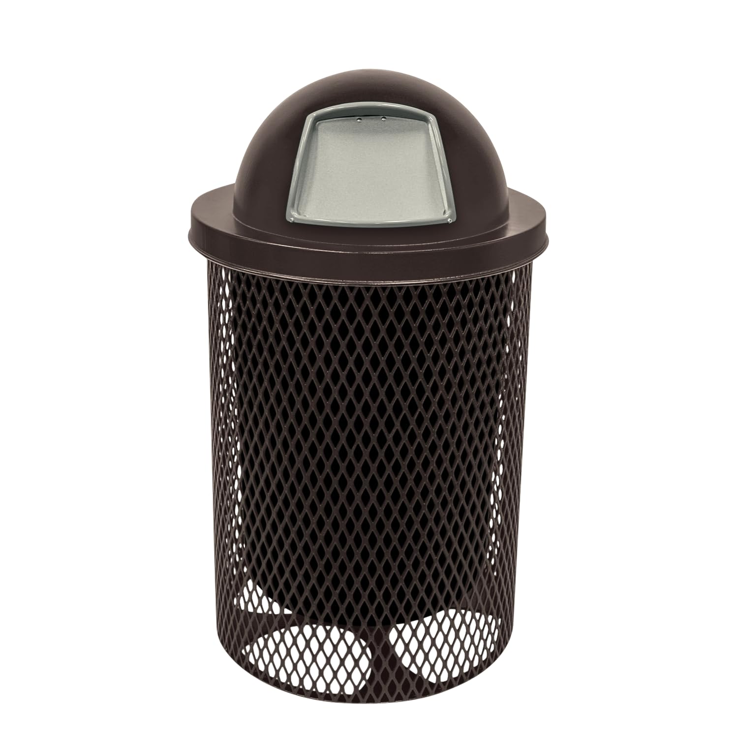 COATEDOUTDOORFURNITURE RDT-BRW Heavy Duty 32 Gallon Round Trash Receptacle, Liner Included, Brown with Black Dome, Made in America