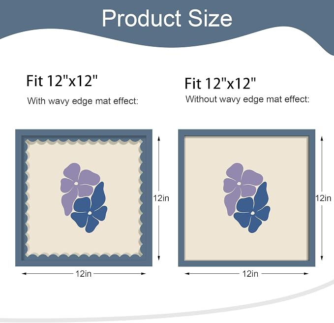 12x12 Picture Frame with Wavy Mat, Wooden Real Glass 12 x 12 Photo Frame - Image 2