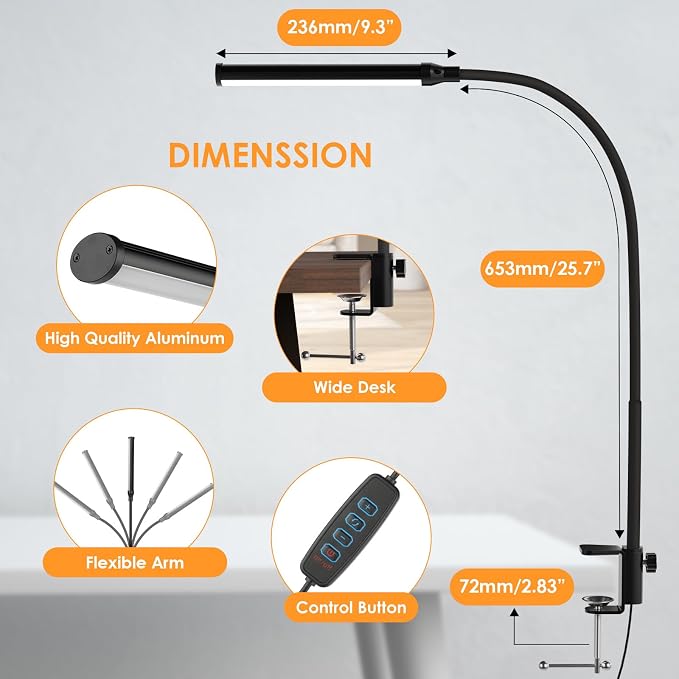 ShineTech LED Desk Lamp with Clamp, Eye-Caring Clip on Desk Light with 3 Color - Image 8