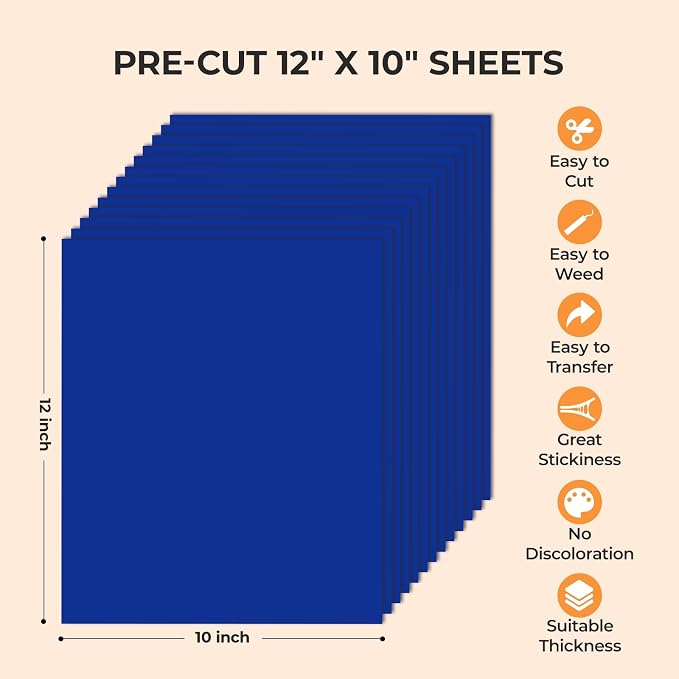 HTVRONT Royal Blue Heat Transfer Vinyl, 13 Pack | Royal Blue Iron on Vinyl - Image 2
