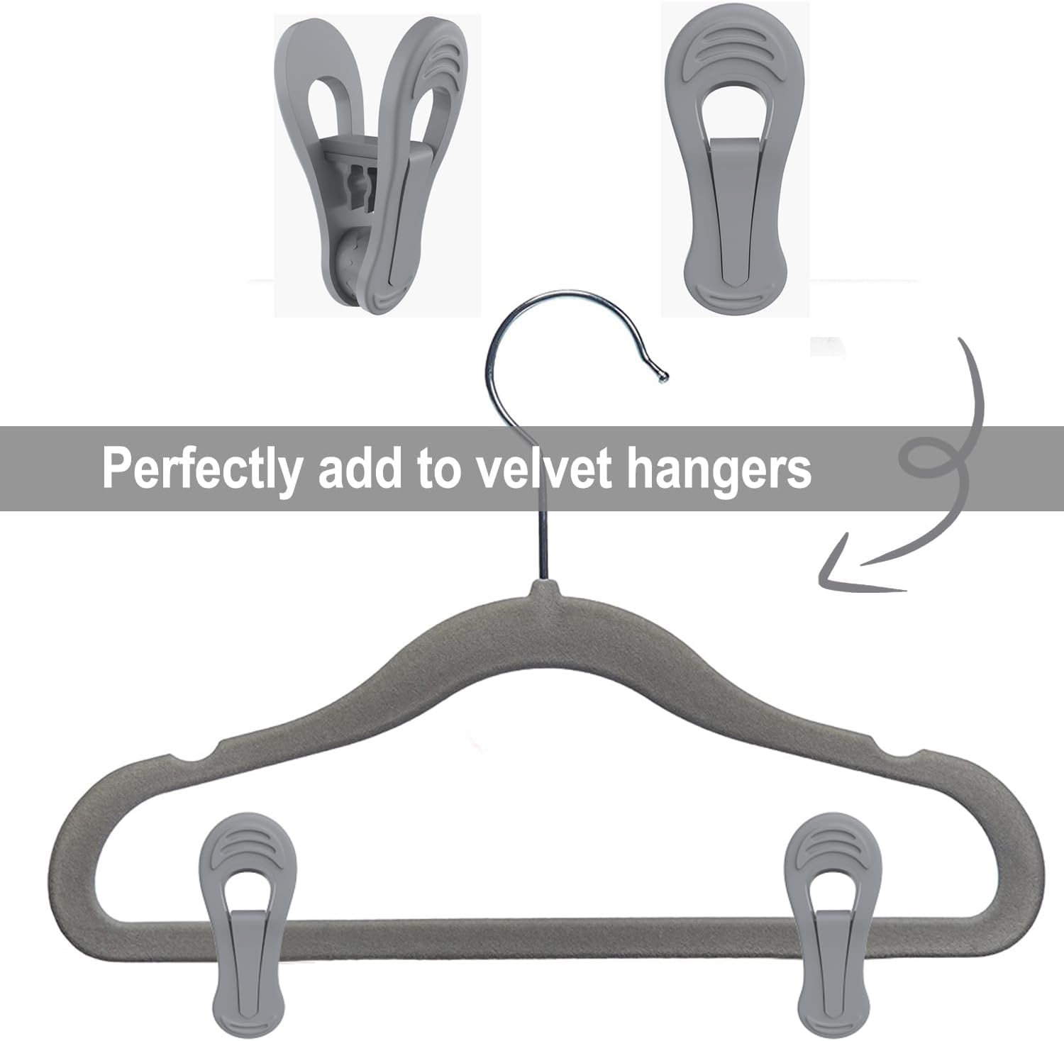 Grey Hanger Clips 50 PCS, Multi-Purpose Plastic Clips Perfect for Velvet Hanger Plastic Hangers