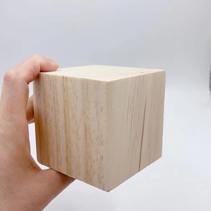 Wood Blocks for Crafts, Large Unfinished Wood Cubes, 3 Inch Natural Wooden - Image 4