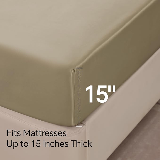 BEDELITE Satin Sheets Twin XL Size Bed Set, Luxury Soft Taupe Silky Sheets - Image 6