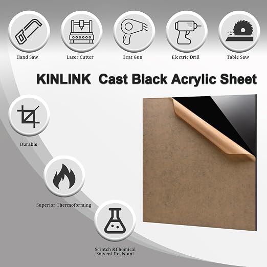 KINLINK 8x12 Plexiglass Sheets 1/8 inch Thick - 3mm Black Cast Acrylic Sheet - Image 3