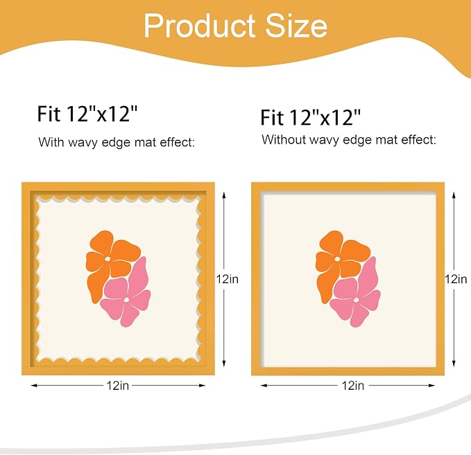 12x12 Picture Frame with Wavy Mat, Wooden Real Glass 12 x 12 Photo Frame - Image 2