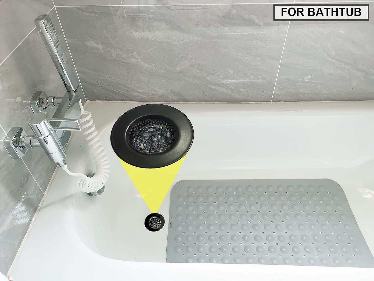 1.75" Bathtub Drain Strainers, Shower Drain Hair Catchers, Stainless Steel Drain Filter Cover for Bathroom Laundry Floor Drain, Fit for 1.75"-3.0" Drain Hole Black