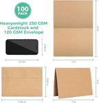 Ohuhu A7 Blank Brown Kraft Cards and Self-Seal Envelopes 100 Pack | 5" x 7" - Image 2