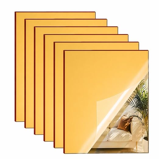 Gold Mirror Acrylic Sheets 12x16Inches, 6 Pack|1/8" Thick, Reflective Acrylic by SAKRNIC