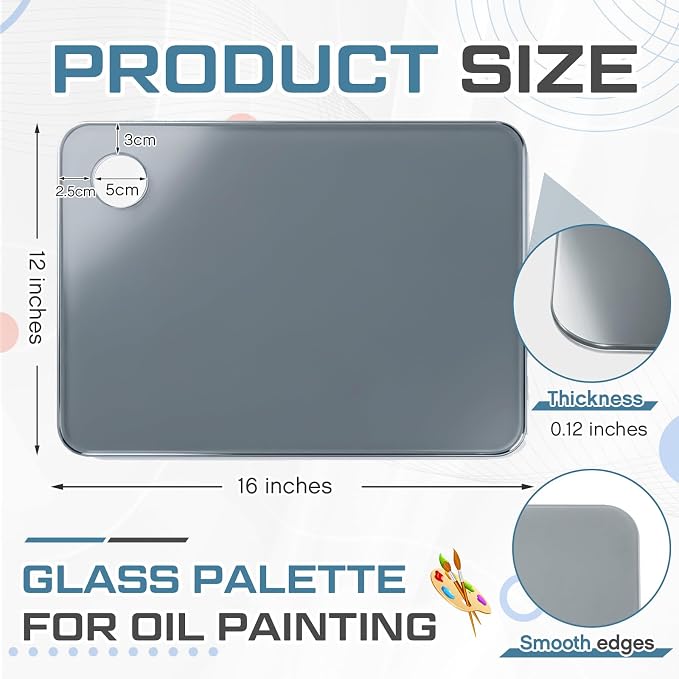 Nuanchu 12 x 16 Inch Handy Rectangle Neutral Grey Tempered Glass Palette - Image 4