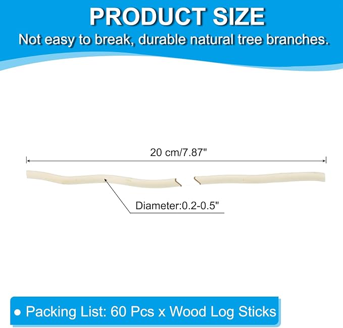 PATIKIL 60 Pcs / 20cm Wood Log Sticks, 0.2-0.5inch in Diameter Natural Driftwood - Image 2
