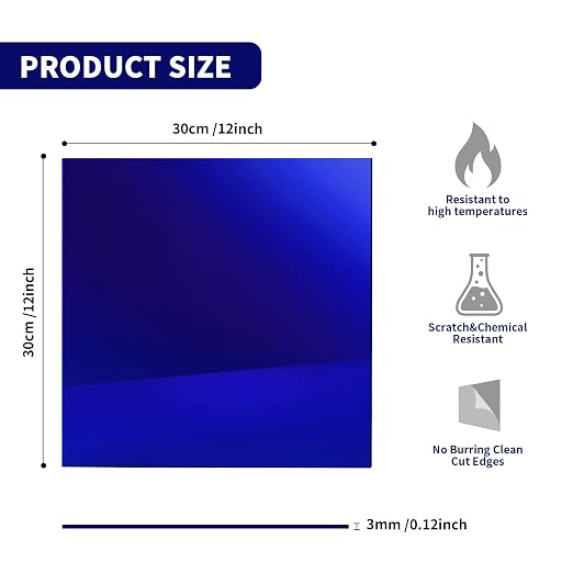5 Pack 12x12 Inch Blue Mirrored Acrylic Sheets, 1/8 in Thick | Plastic Glossy - Image 2