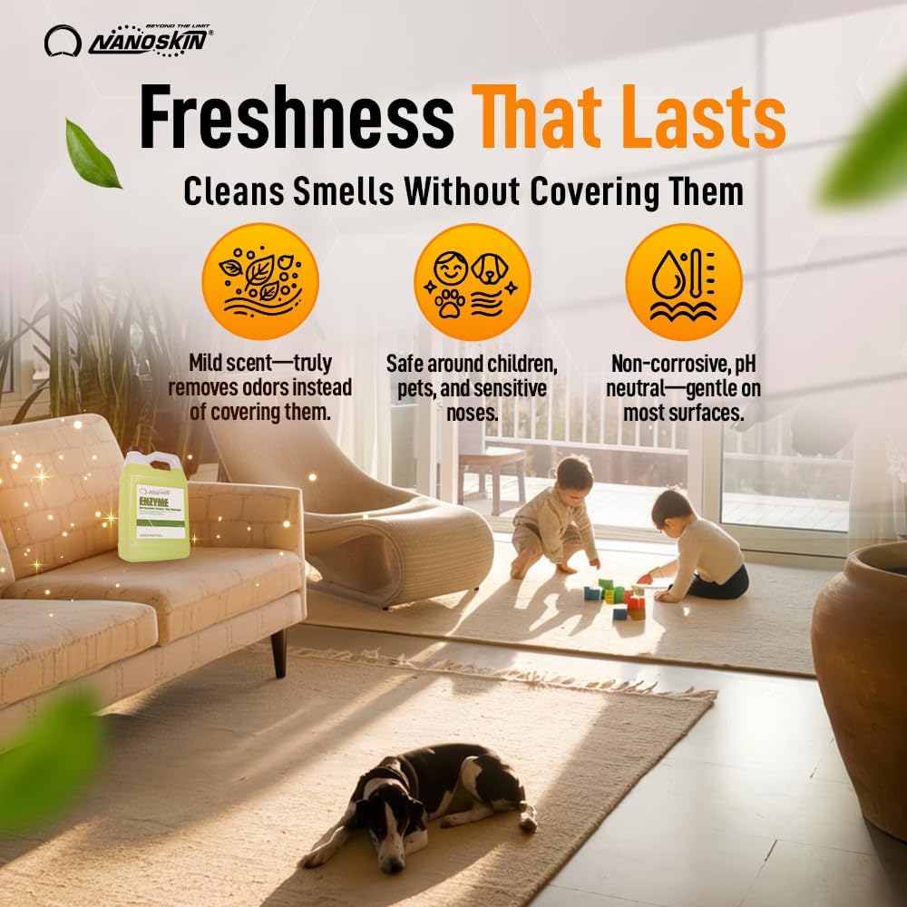 Nanoskin ENZYME Multi-Purpose Cleaner & Odor Eliminator 5 Gallon - Removes Complex Organic Stains, Dirt, Grease, and Grime from Multi Surfaces | For Automotive, Floor, Kitchen, Bathroom, Plumbing