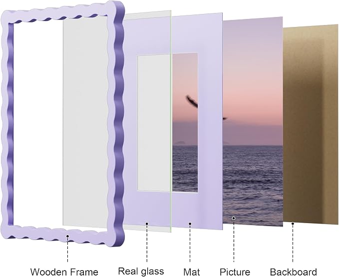 11x14 Picture Frame with Mat for 8x10, Wavy Edge Wooden Real Glass Photo Frame - Image 5