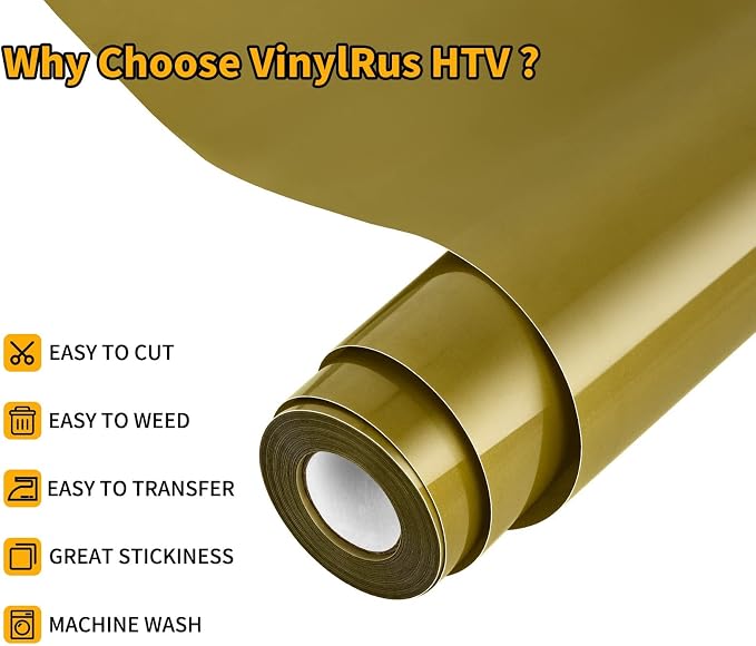 VinylRus Heat Transfer Vinyl-12” x 20ft Gold Iron on Vinyl Roll - Image 3