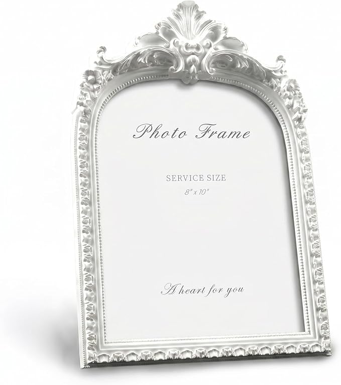 8x10 White Arched Picture Frame, Vintage Elegant Decorative Photo Frame | Fits by Cuspin