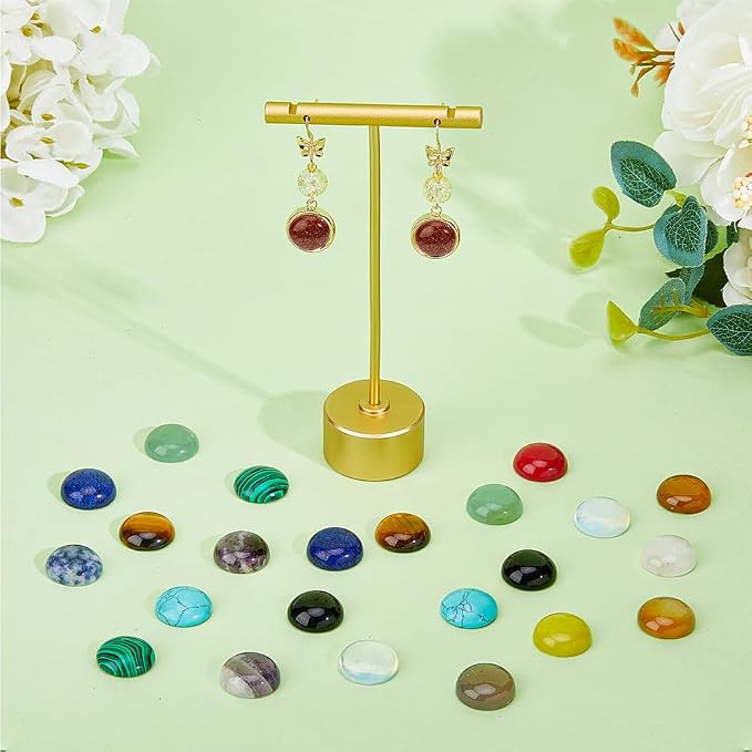 SUPERFINDINGS 30Pcs 15 Styles Natural Cabochon Gemstone 16mm Half Round Dome - Image 3
