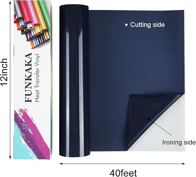 FUNKAKA Navy Blue HTV Heat Transfer Vinyl Rolls, Adhesive Navy Blue HTV Vinyl - Image 2