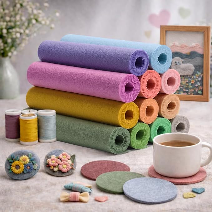 Large Stiff Felt Sheets 8"x35" – 12 Assorted Colors Felt Fabric Bundle Pack - Image 5