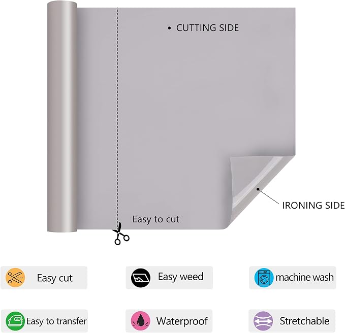 RENLITONG Grey Iron on Vinyl 12Inch by 15ft Roll HTV - Image 4