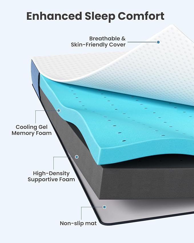 PERLECARE 3 Inch Firm Mattress Topper Queen, Cooling Gel-Infused & Bamboo - Image 2